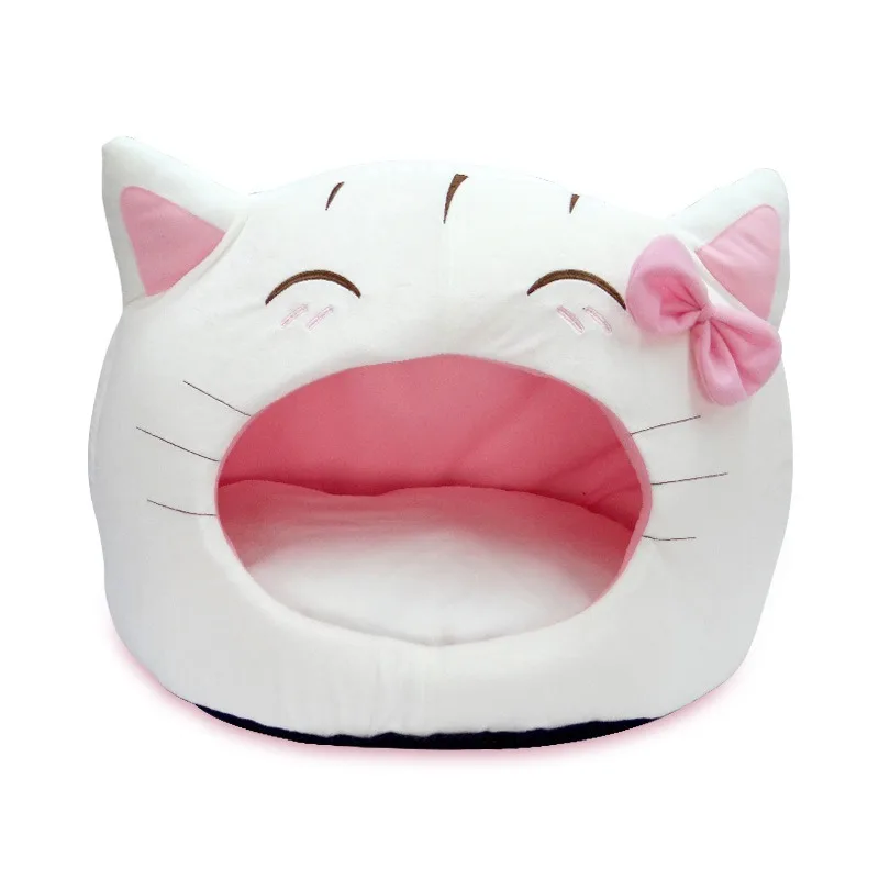 

Creative Cartoon Cat Ears Dog House Nest All Seasons Bed Dogs Dirt-resistant Soft Bed with Bow Washable Cushion Cat Bed House