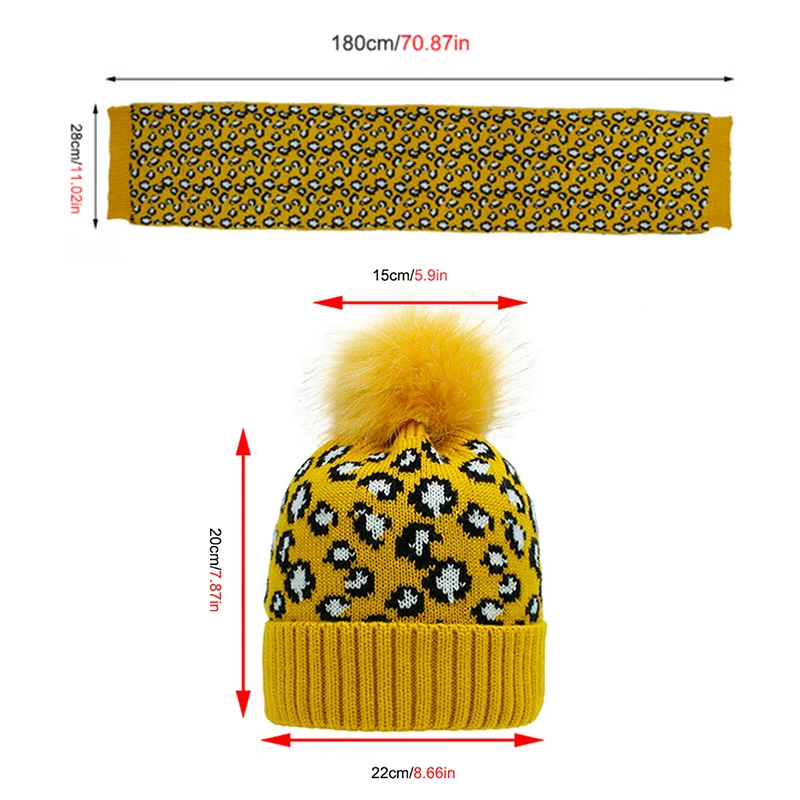 Шапка с леопардовым принтом и помпоном шапка шарф хлопковая вязаная зимняя