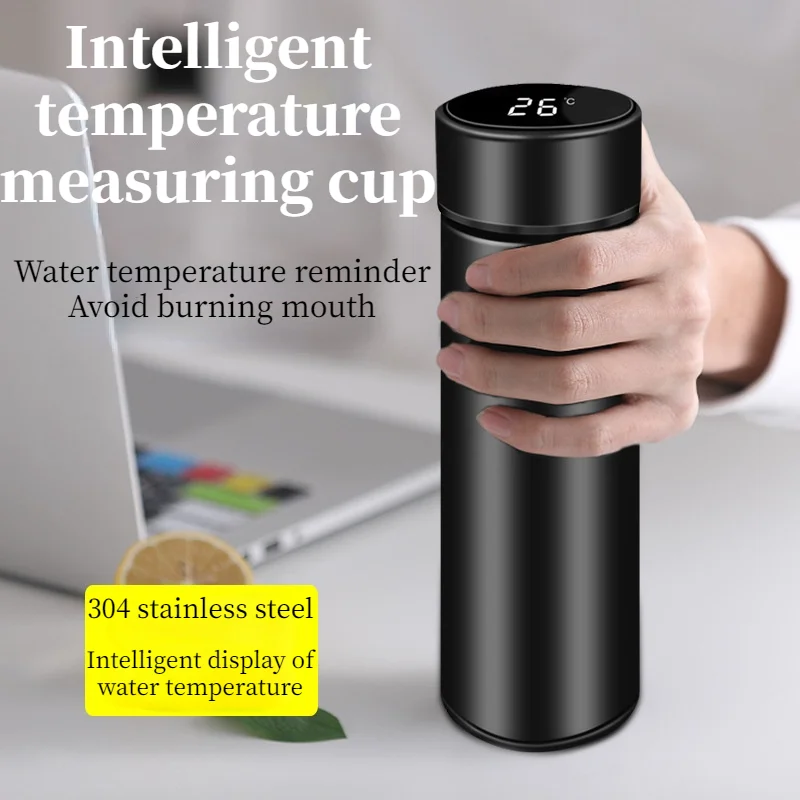 

500ml Portable Stainless Steel Vacuum Cup Creative Smart Insulation Bottle Student High-Value Accompany Bring Own Thermos Mug