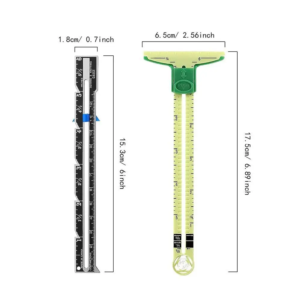 

2Pcs 5-in-1 Sliding Gauge Measure Ruler With Plastic Clips Fabric Quilting Ruler For Knitting Crafting Wonder Clips Sewing Tool