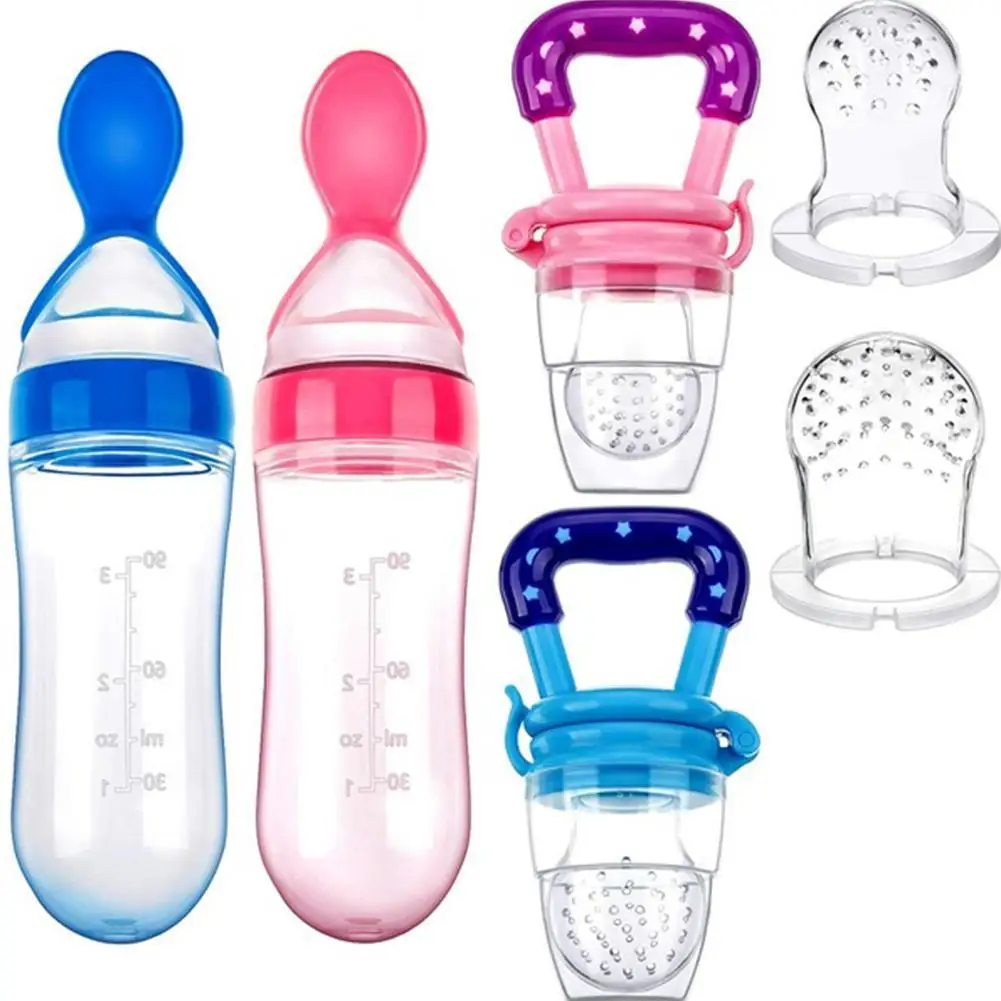 

Squeezing Baby Feeding Spoon Bottle Silicone Toddler Training Rice Spoon Infant Cereal Food Supplement Feeder Safe