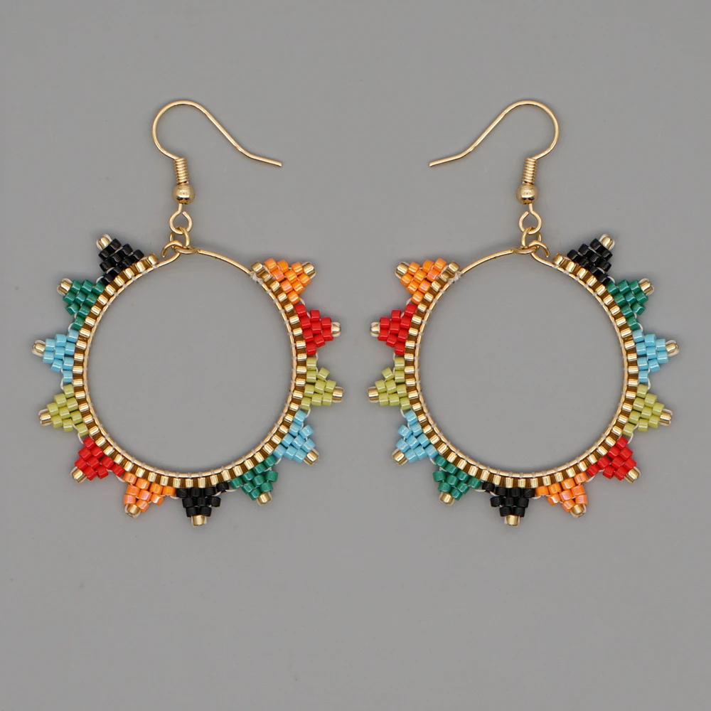 

Go2Boho Rainbow Earrings Miyuki Beads Jewelry Boho Handwoven Bohemian Hoop Earring For Ladies Manufacturers Friendship Gifts