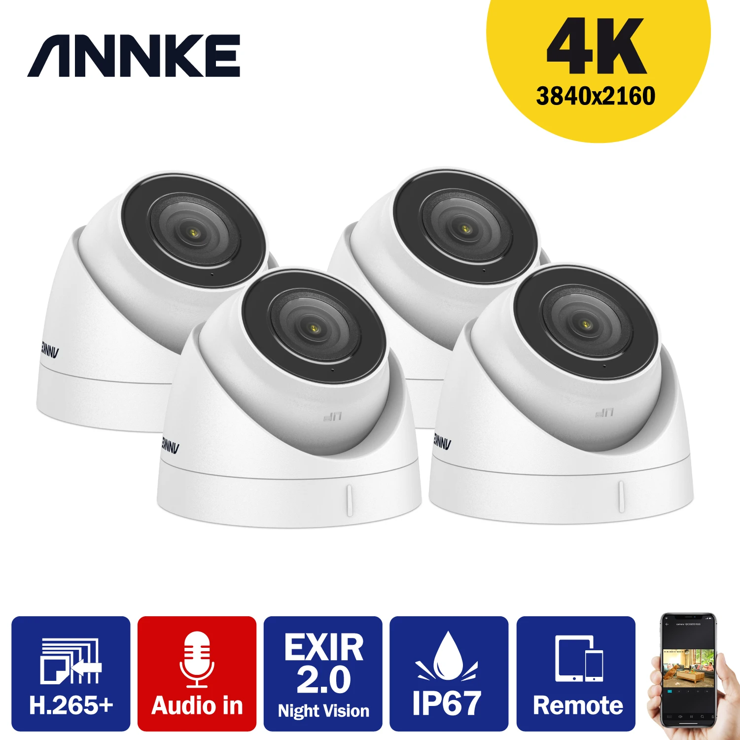 

ANNKE 4K IP Camera Outdoor Indoor Waterproof Turret 4K Video Surveillance Cameras Audio Recording Security Camera 8MP POE Camera
