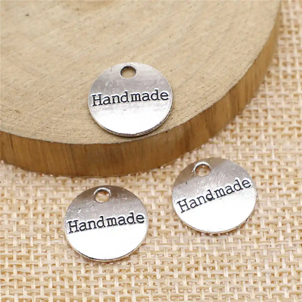 

Handmade Pendants For Jewelry Accessories 40pcs Round Handmade Plate Charms 14mm Antique Silver Plated