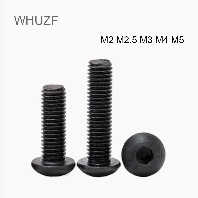 

100 шт. M2 M2.5 M3 M4 M5 M6 M8 M10 класс 10,9 болты из легированной стали с шестигранным углублением и круглой головкой черные винты крепежные болты для мебели