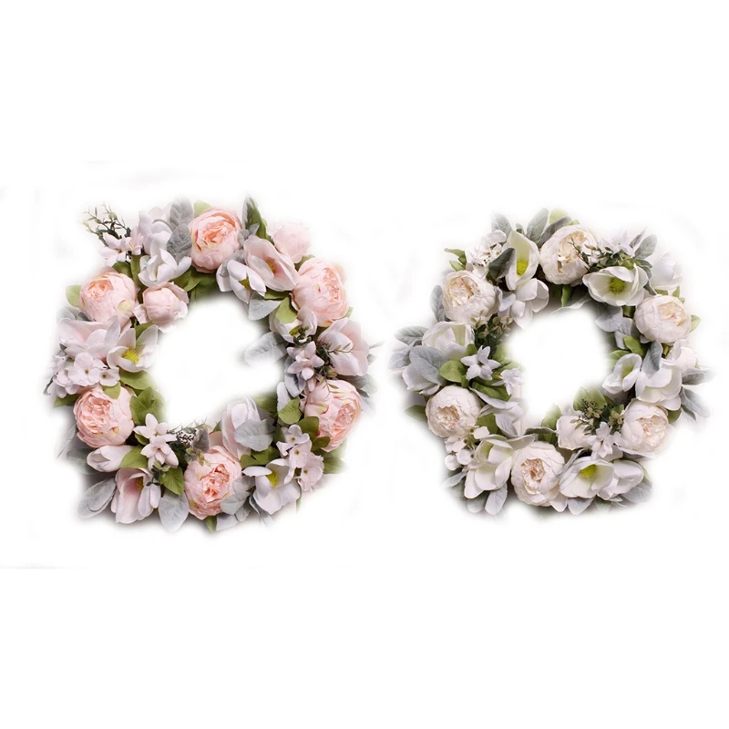 

18in Artificial Peony Yulan Front Door Wreath Handcrafted Wreath for Home Decor Q1JB