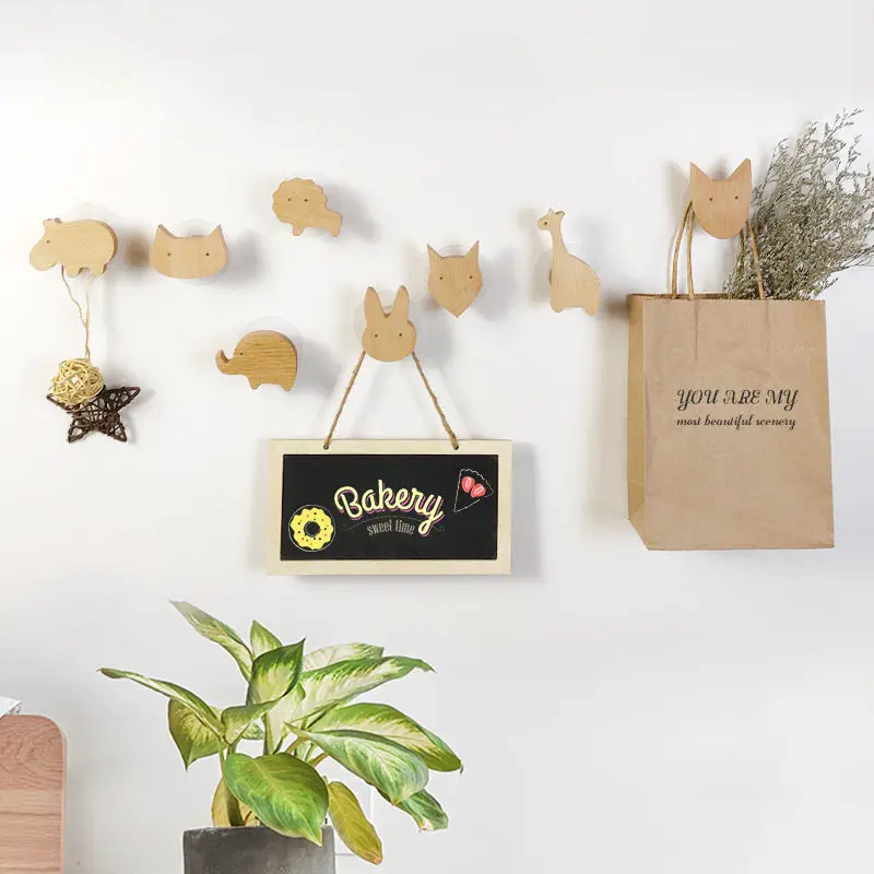 NEW Solid Wood Animal Wall Mounted Hook Towels Coat Bags Clothe Storage Self Adhesive Hanger Room Rack |