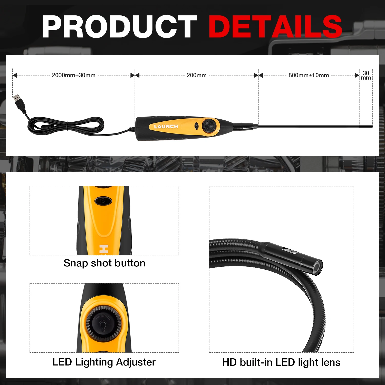 LAUNCH VSP600 USB HD Инспекционная камера Видеоскоп 5 мм работает для X431 V/ V PLUS /X431 PRO3S +