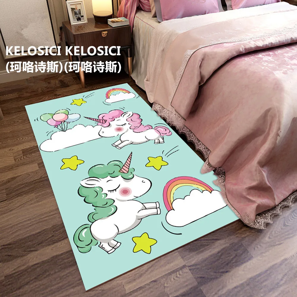 

Милые Мультяшные коврики для детской комнаты, Розовый Единорог, 3D печать, коврик для детской спальни, игровой коврик с нескользящей зоной, к...