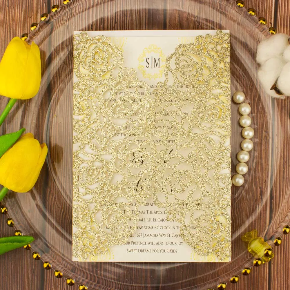 25 шт. блестящая бумага элегантная лазерная резка цветов свадебные