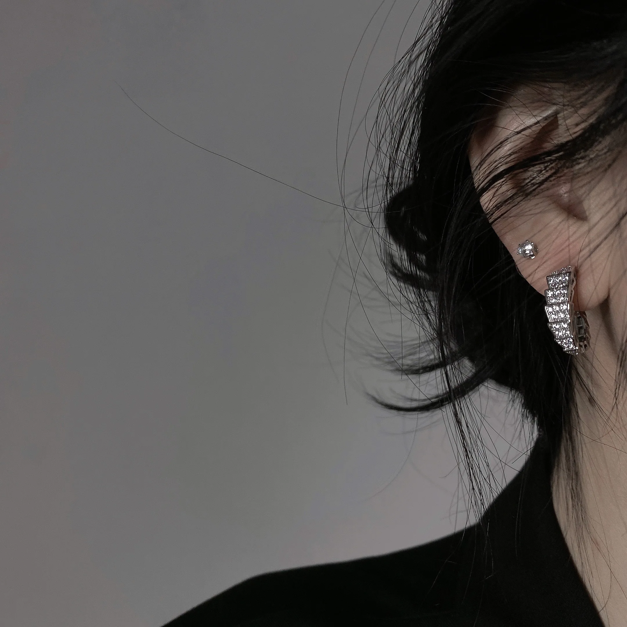 Микро инкрустированные Цирконом под змеиную кожу Серьги гвоздики C в форме уха