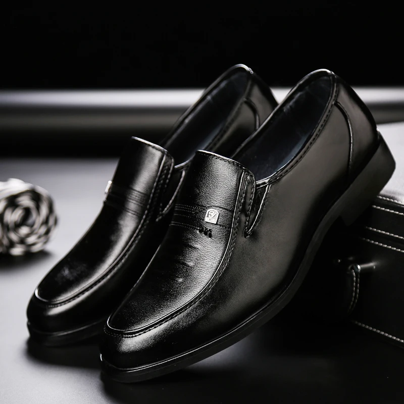 Men Leather Formal Business Shoes Male Office Work Flat Shoes Oxford Social Shoe Male Breathable Party Wedding Dress Shoes Black