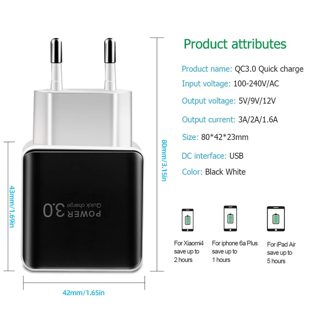 

EU/US Plug Charger Fast Charging Adapter QC3.0 USB Quick Charge Multi Power Universal Technology For Phone Fast Wall Chargers