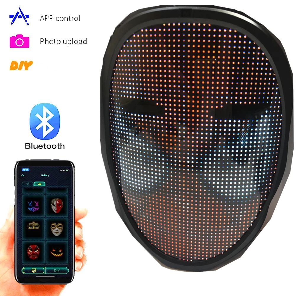 Cartoon Children Led Luminous Mask App Control Mode Animation Text Lights Up Holiday Party Costume Props Christmas Decor | Дом и сад