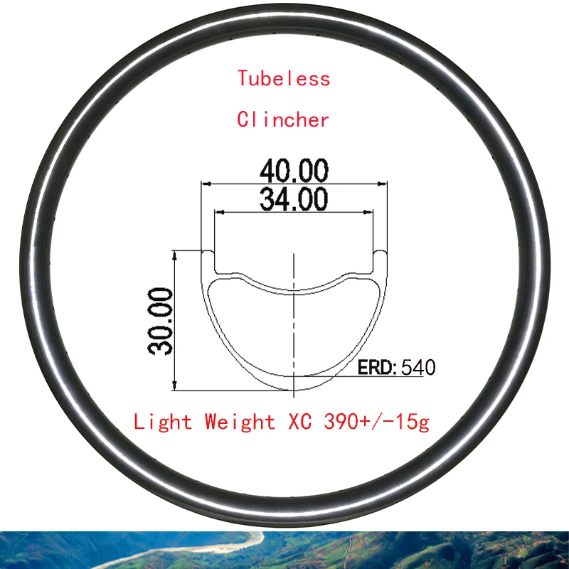 

Легкий углеродный обод для горного велосипеда 27.5er 650B MTB XC 40*30 мм, горный велосипед, глубина 40 мм, Ширина 30 мм, безкрюковая бескамерная клинчер...