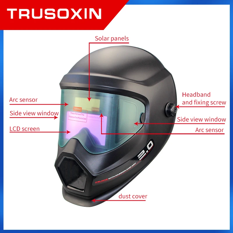 2022 New Big View 360° with Side Window DIN9-DIN13 True color Welder Mask Welding Helmet