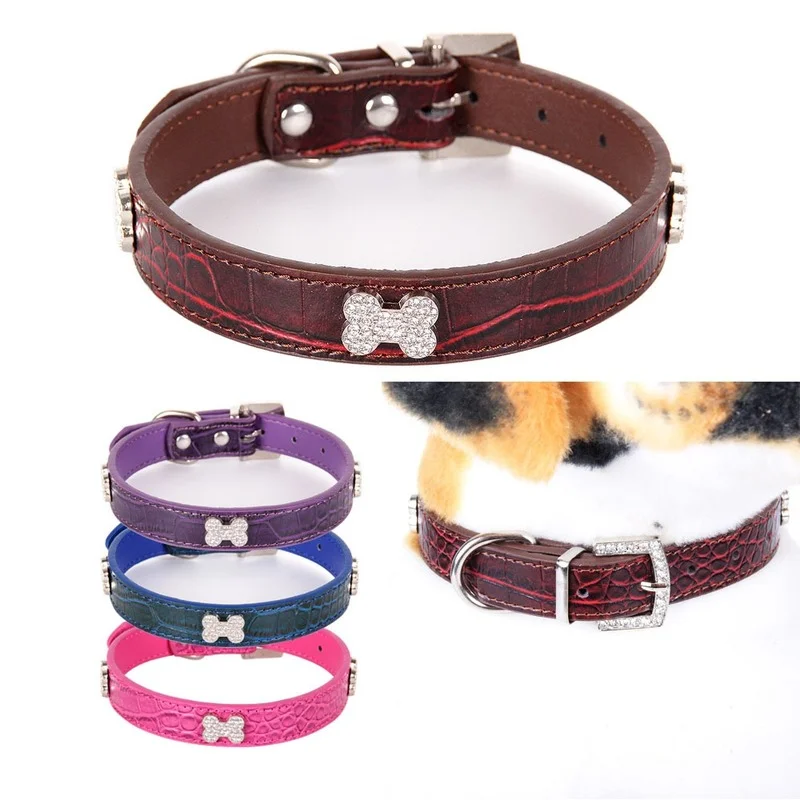 

Bone Crocodile Pattern PU Leather Personalized Pet Dog Tag Collar Traction Rope Traction Rope Pet Supplies Collar
