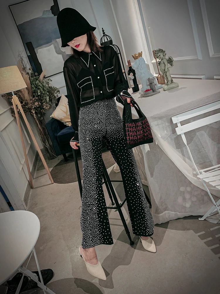Hologram Pants Shine Bling Bling Sequins Glitter Loosen Pants High Street Club Party Show  Flare Trousers DJ Disco Sparkling
