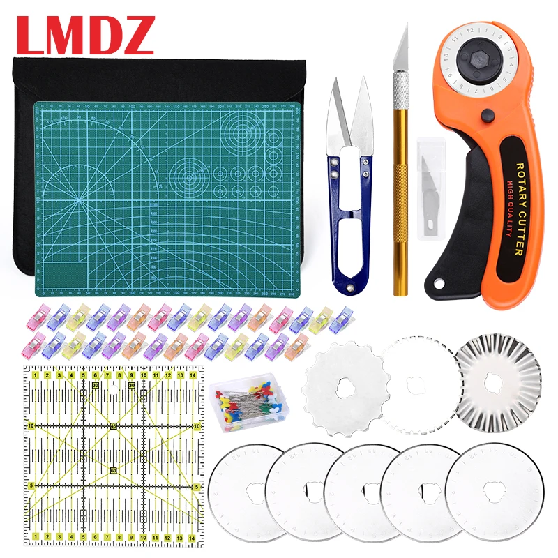 

LMDZ Leather Rotary Cutter Kit with A4 Cutting Mat Patchwork Ruler Carving Knife Sewing Clips for Quilting Leather Sewing