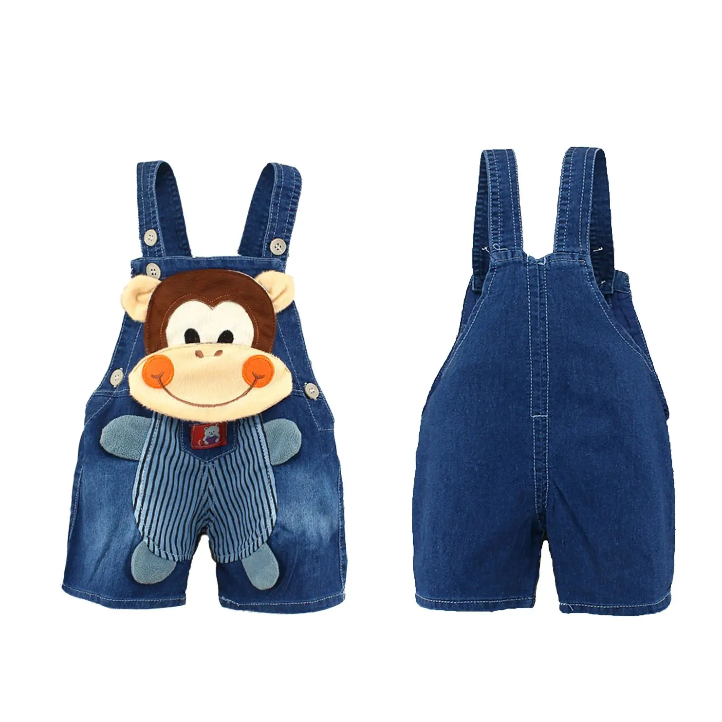 

KIDSCOOL SPACE Baby Toddler Kids Cute Summer Jean Overalls Clothing Denim Cartoon 3D Animal Monkey Shortalls Romper Jumpsuit