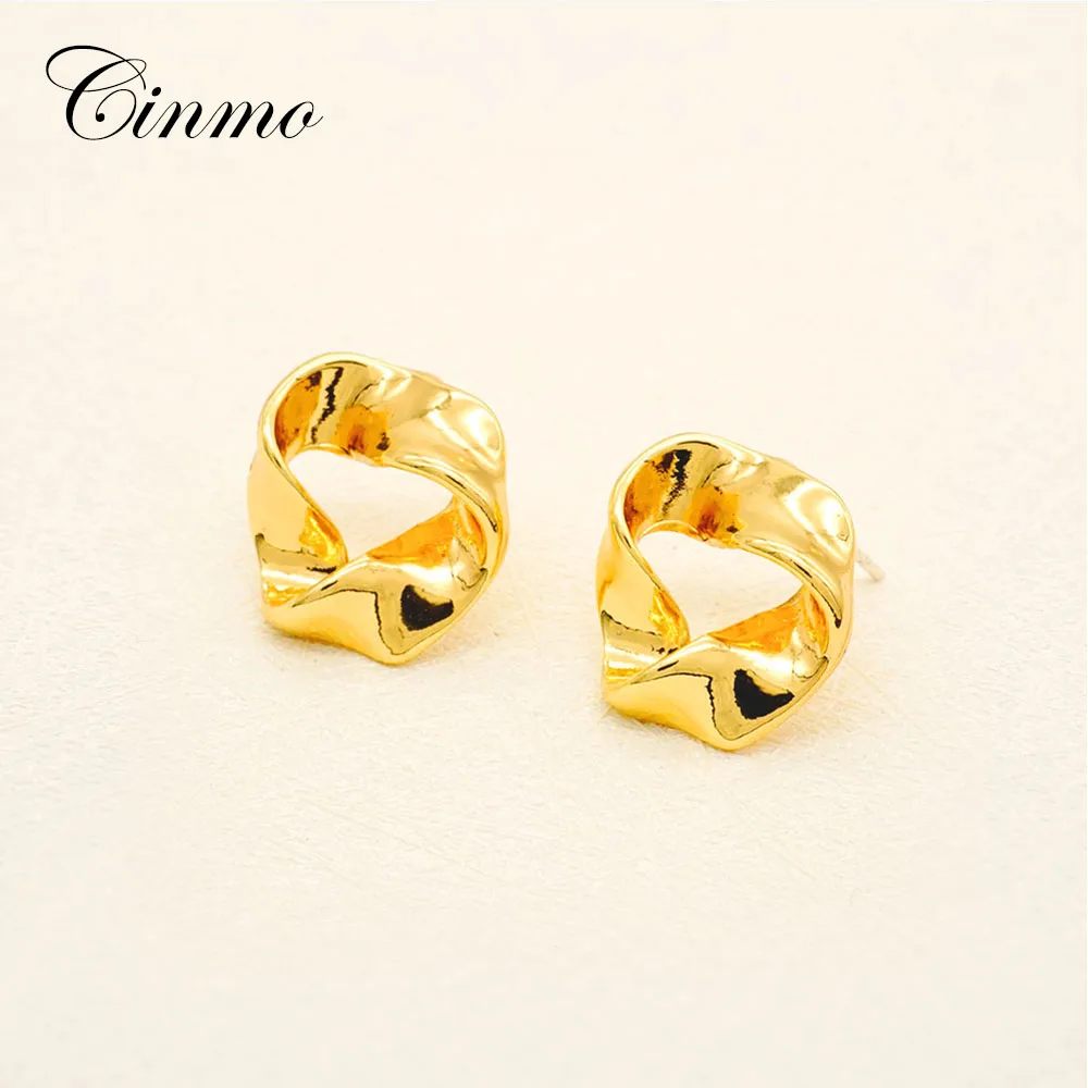 Женские круглые серьги гвоздики Cinmo корейские массивные с золотым цветком модные