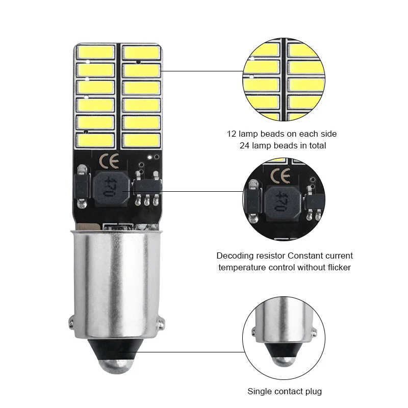 100X BA9S T4W T11 Светодиодный лампочки Canbus 4014 24 SMD Нет Ошибка Лампы для чтения Стоянкы