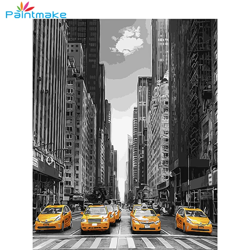 Paintmake DIY картина по номерам автомобильные и высокие здания ручная роспись маслом