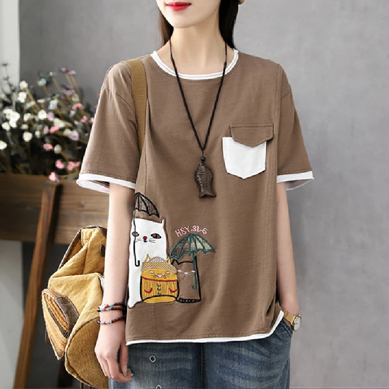 

Max LuLu New Summer 2021 Style Women Patchwork Blue T-shirts Ladies Vintage Printed Tees Girl Casual Short Sleeve Tops Plus Size