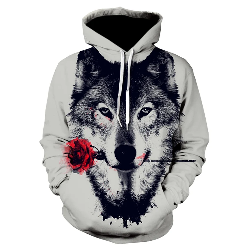 

2022 brand fashion Wolf Rose 3D hoodie hoodie for men and women animals hooded sportswear sportswear casual men's autumn and win
