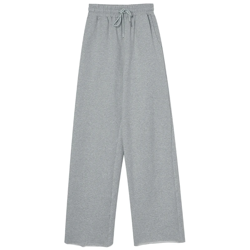 

Mixdemind Gray Sports Pants Straight Loose Wide-Leg Pants Women's Autumn and Winter Fleece Thick Sweat Pants Casual Pants Black