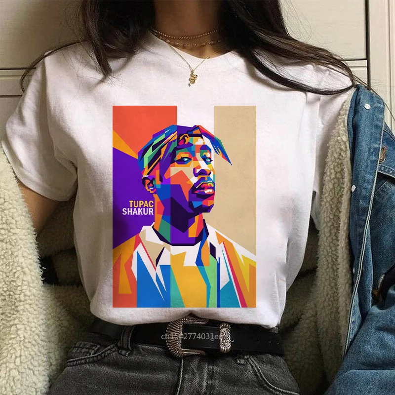 

Hip Hop TUPAC Top Soft Rapper Oversized Streetwear Graphic Printed Casual Harajuku T Shirt Tee