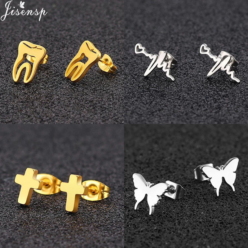 Jisensp Unique Design Stainless Steel Tooth Stud Earrings Lovely Ear for Women Kids Doctor Medical Jewelry | Украшения и