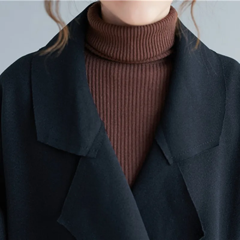 

YourSeason Ladies Loose Woolen Long Coats 2021 New Korean Big Pockets Women Winter Spring Coats Turn Down Collar