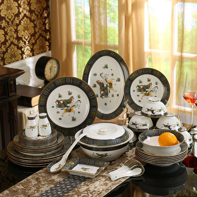 Фарфоровые тарелки в западном стиле фарфоровые чаши позолоченная отделка
