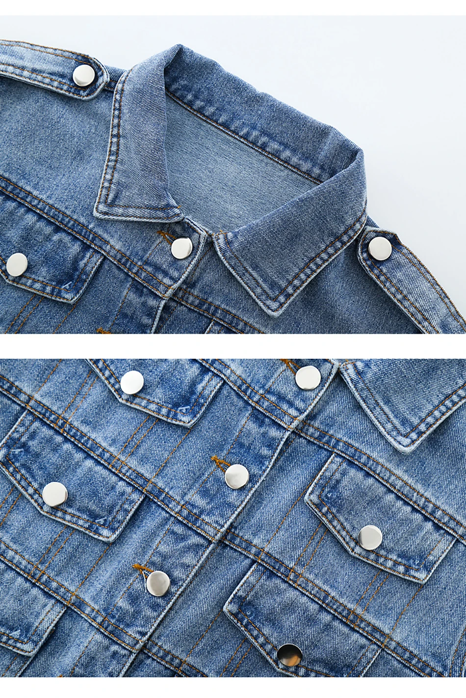

Multi Pockets Little Girl Denim Jacket 110-160cm Back Patchwork Pink Lace Letter Question Mark Decoration Jean Jacket Coat