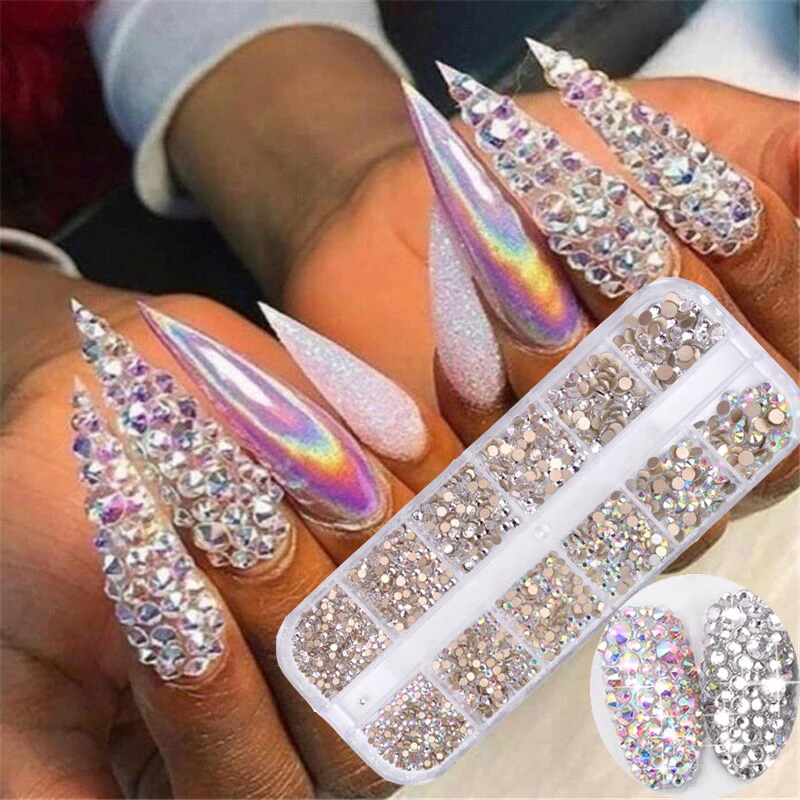 

12 Grid Rhinestone Nail Decoration 3D Flash Jewelry Glass Diamond Crystal Gem DIY Fashion Charm Nail Design Accessory