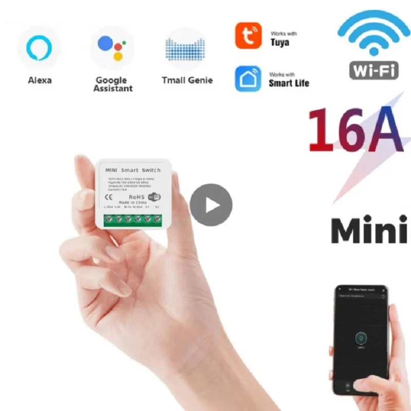 

16A Mini Smart Switch Module Wireless Switches Smart Home Wifi Automation Voice Control With Tuya Alexa Google Home Tmall Wizard