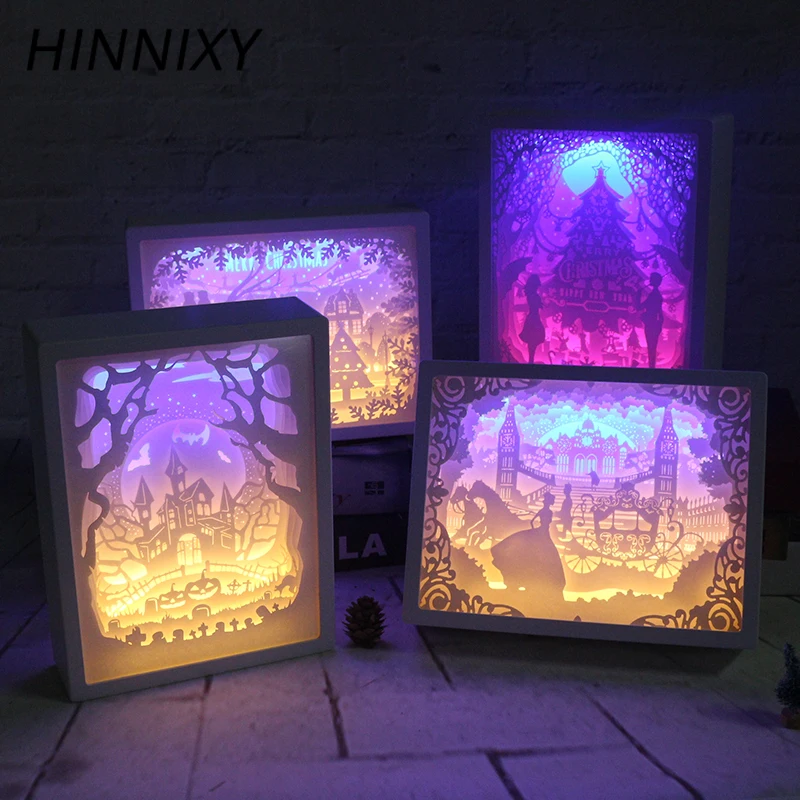 Hinnixy 3D Бумажная скульптура лампа креативная поделка ручной работы бумажная вырезка ночной Светильник Декор для спальни подарки на Рождество Хэллоуин