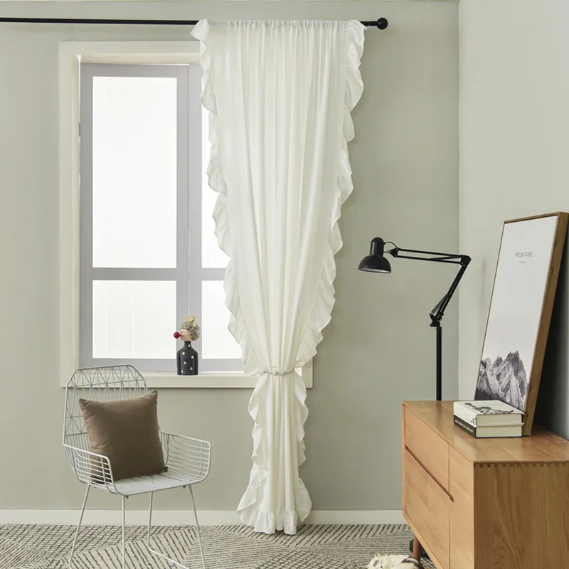 

Brand ins pure cotton ruffles white curtain for living room grey solid color шторы lotus leaf edge princess cortinas free ship