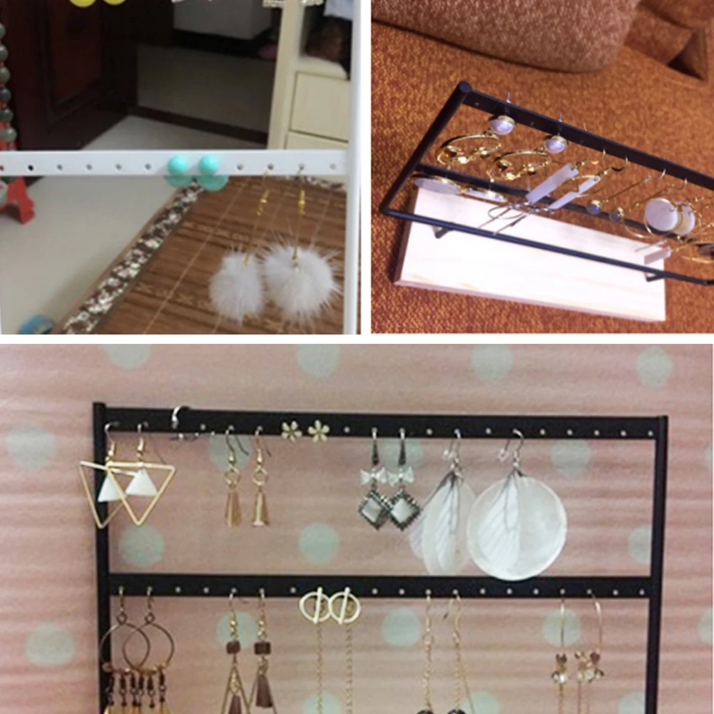 

44 Holes For Earrings Neaclace Double Layer Solid Wood Jewelry Display Rack Eco Friendly Organizer Durable Stand Easy Install