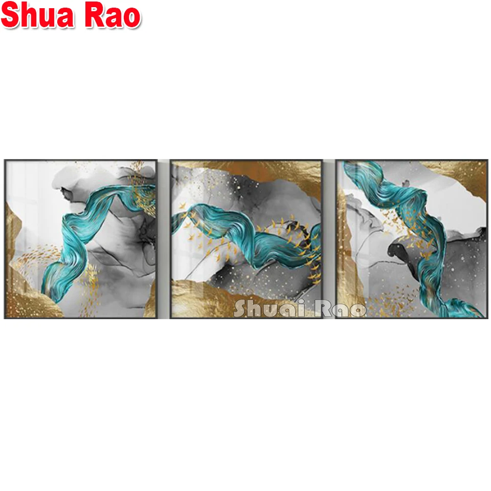 

Modern Abstract Gold Foil Green Diamond Painting 3 piece Wall Picture Decoration Picture For Living Room Bedroom Art,