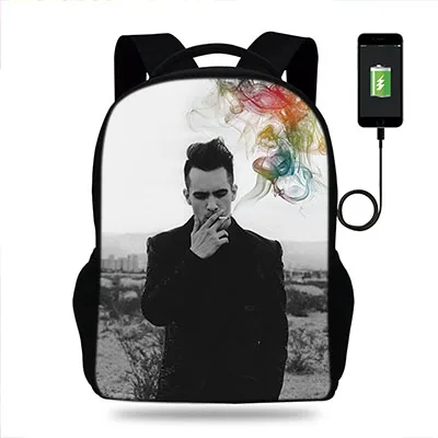 17 дюймов Brendon Urie Panic At The Disco Print рюкзак мужской USB зарядка Рюкзак для подростков мальчиков и девочек школьные сумки ноутбук