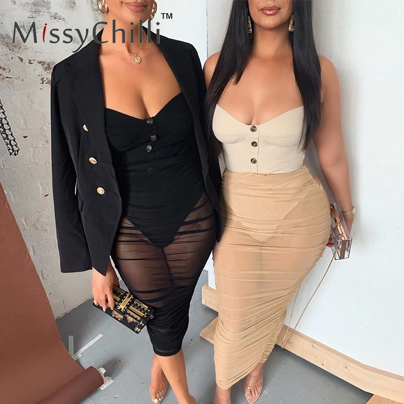 MissyChilli комплект из двух предметов прозрачное Сетчатое облегающее платье женское