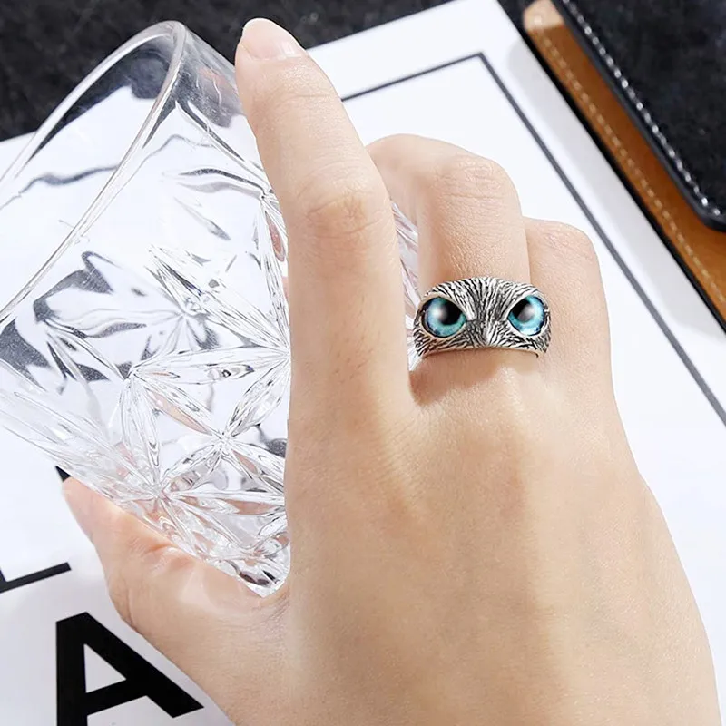 

Demon Eye Owl Ring for Women Girl Lovers Retro Animal Open Adjustable Ring Men Owl Statement Ring Animal Jewelry Halloween Gift