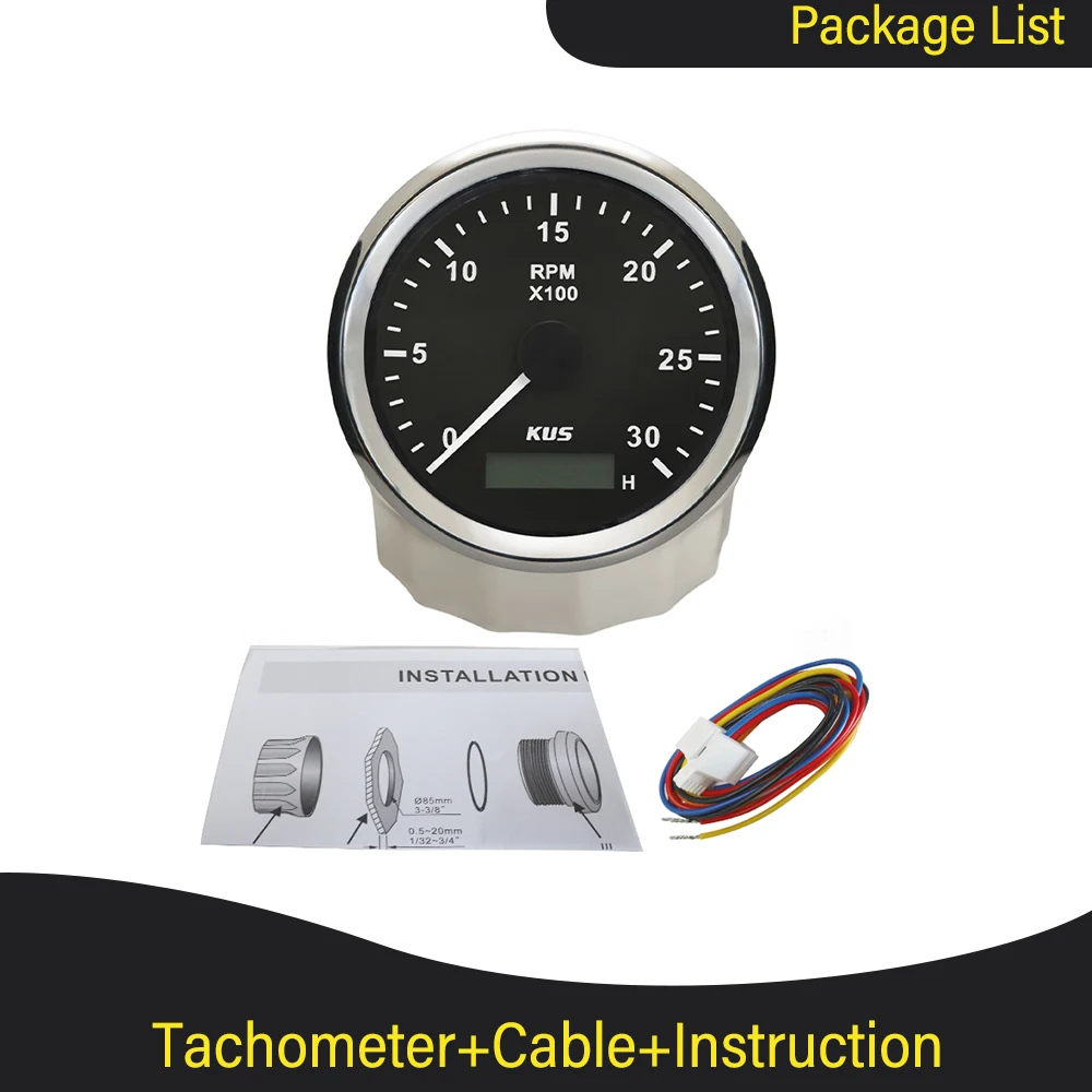 New KUS Marine Tachometer Gauge with LED Hourmeter Boat Truck Car RV Waterproof RPM Tacho Meter 3000 85mm Speed Ration | Автомобили и