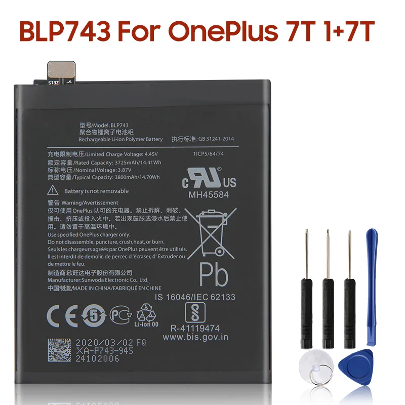 Оригинальная запасная батарея для телефона BLP743 OnePlus 7T One Plus Аутентичные батареи
