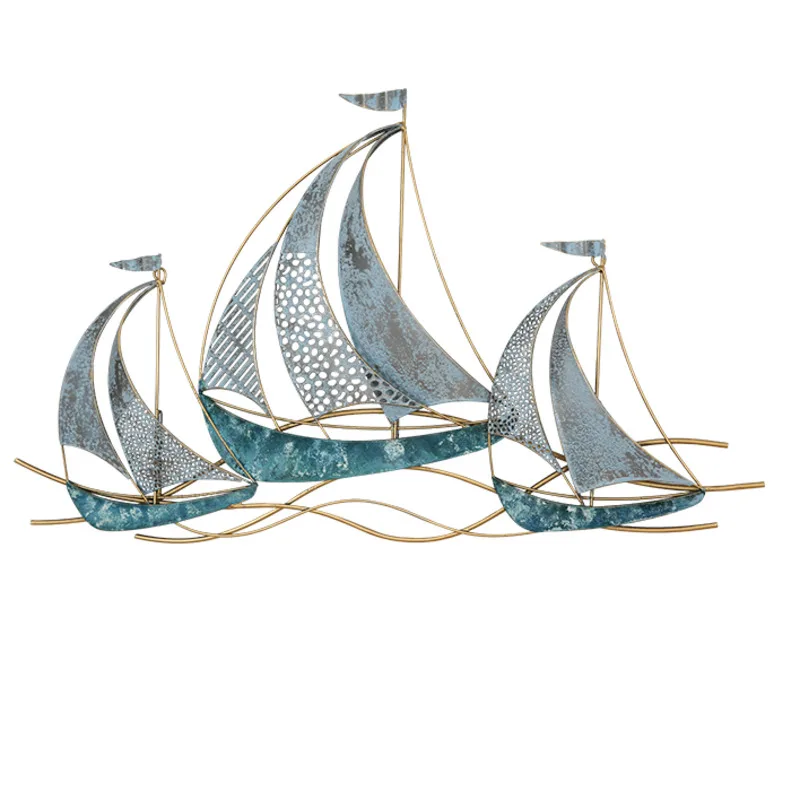 

Современная креативная кованая железная настенная подвеска парусник домашний фон для гостиной Настенная роспись ремесла для отеля 3D насте...