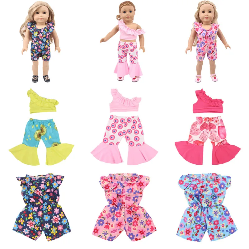 

Doll Clothes Printed Jumpsuit & Bell-Sleeve Trouser Suits For 18 Inch&43 Cm Dolls&New Born Baby Generation Girl's Birthday Gifts