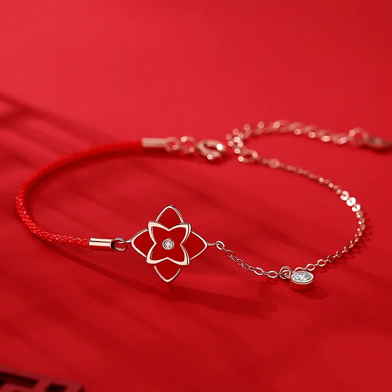 

Original new temperature-sensitive four-leaf clover bracelet sterling silver hand rope retro national flush rope jewelry