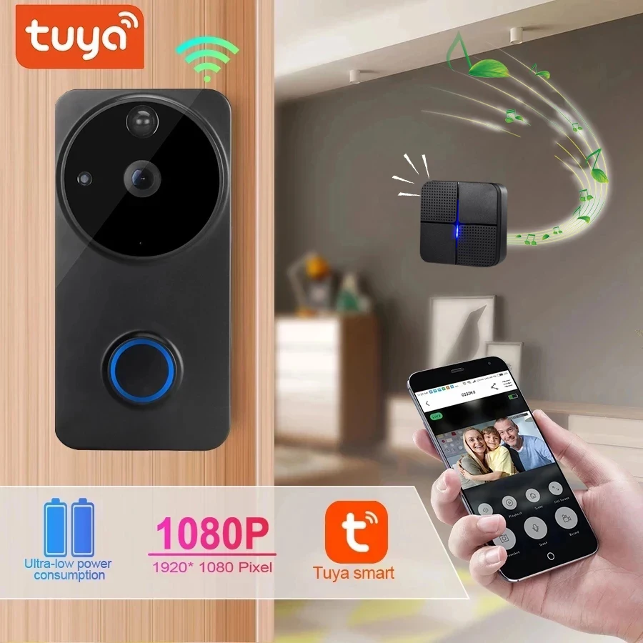 

Smart Home Tuya Wifi 1080P Video Doorbell 166 Wide Angle Door Viewer with PIR Motion Detection Two-way Talk for Home Security